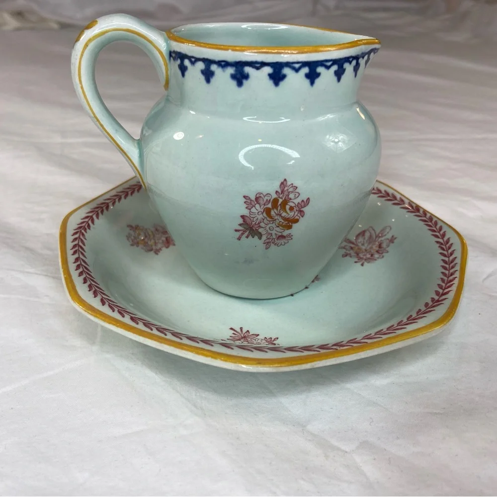 Adams Calyx Ware Creamer and‎ Saucer Vintage Floral Unusual